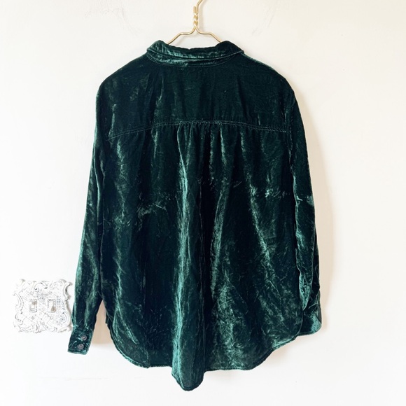 NWOT Anthropologie Pilcro The Hadley Relaxed Button Down Shirt Green Velvet XLP - Picture 8 of 10